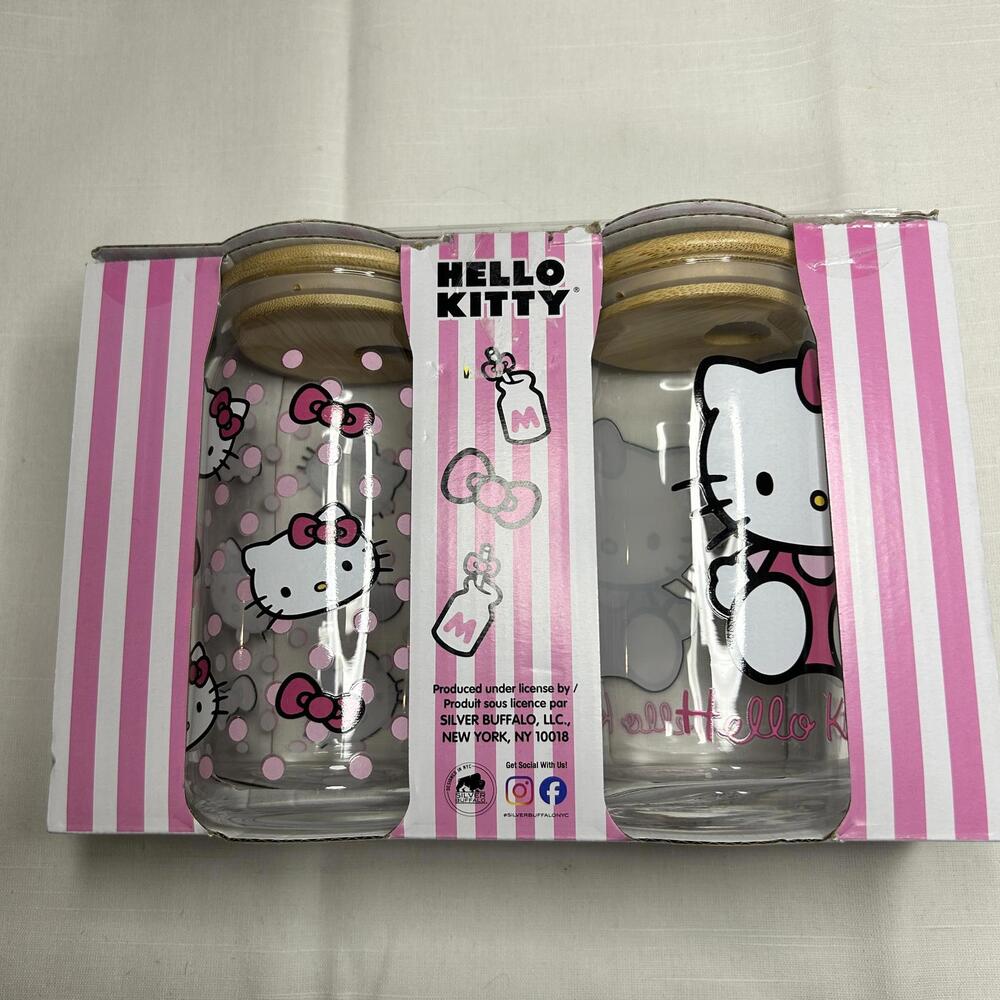 Official Hello Kitty Silver Buffalo Glass Kitchen Canisters‎ 2pc Set
